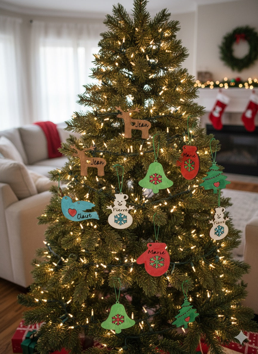 🎅✨ Décoration de Noël Personnalisée en Bois – Prénom Gravé